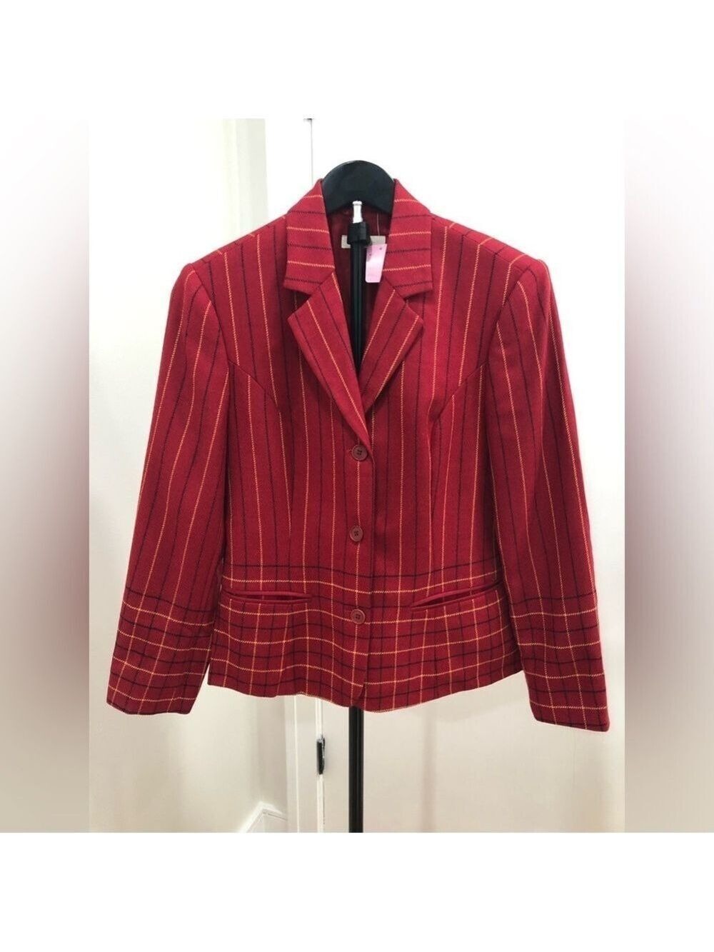 529. Sisley Vintage Made In Italy 100% Wool Blazer Red and Yellow Stripes